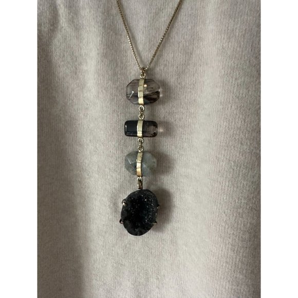 LOFT Necklace Pendant Agate Stones Faceted Dangle  gold tone box Chain - Picture 2 of 3